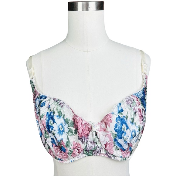 Bestform Vintage 70s Crinkle Satin Metallic Floral Printed Ruched Underwire Bra - Picture 4 of 14